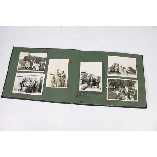 405 - Vintage photographs, postcards, 2 scrap books etc contained within a wooden box