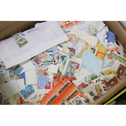 408 - Large collection of assorted kilo ware loose stamps (1 box), together with a box of stamp album page... 