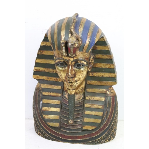 126 - Large Tutankhamun painted fibreglass wall hanging pharaoh mask with gilt details, approx 68cm high