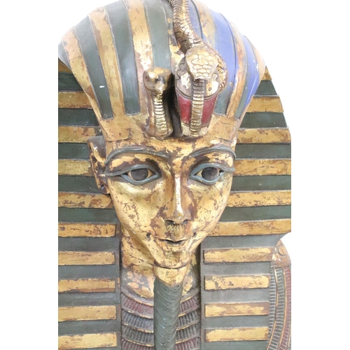 126 - Large Tutankhamun painted fibreglass wall hanging pharaoh mask with gilt details, approx 68cm high