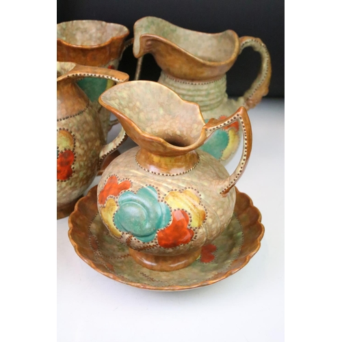 104 - Collection of Art Deco style Ditmar Urbach Czechoslovakian ceramics to include jugs, basket, and bow... 