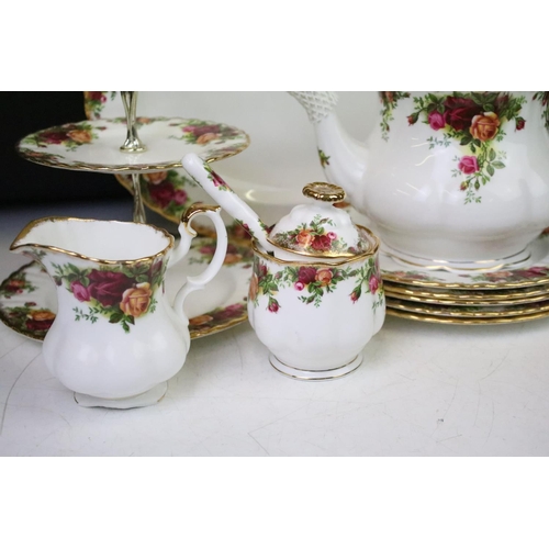 106 - Royal Albert Old Country Roses ceramics to include tea pot, cake stand, creamer jug, tea cups, coffe... 