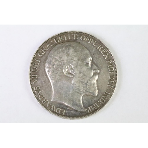 244 - A British King Edward VII silver full crown coin (F/VF)