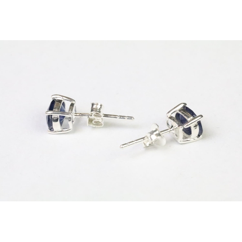 249 - Pair of sapphire stud earrings on silver posts