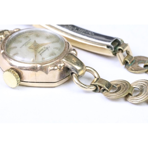 257 - A ladies 9ct gold cased cocktail watch together with a silver cased fob watch with enamel dial