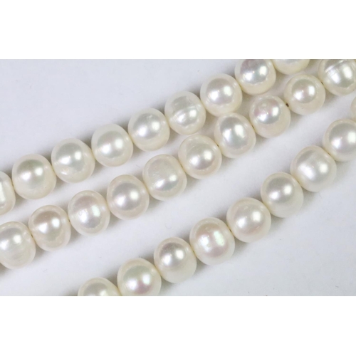 258 - Three row freshwater pearl necklace with ruby clasp