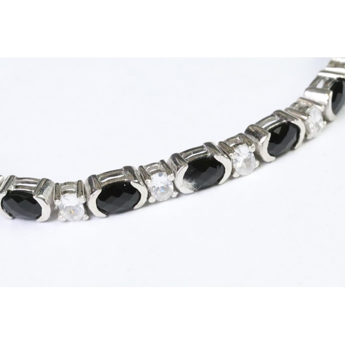 259 - Silver sapphire and CZ line bracelet