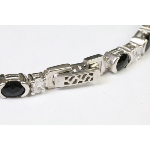 259 - Silver sapphire and CZ line bracelet