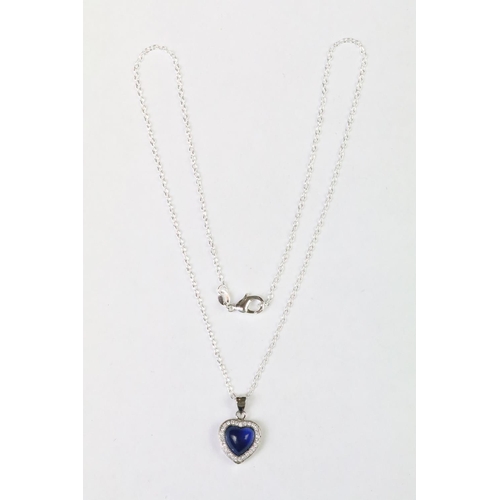 260 - Silver and CZ faux sapphire pendant necklace