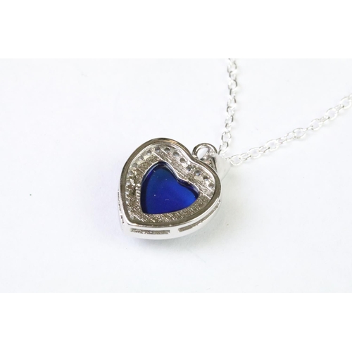 260 - Silver and CZ faux sapphire pendant necklace