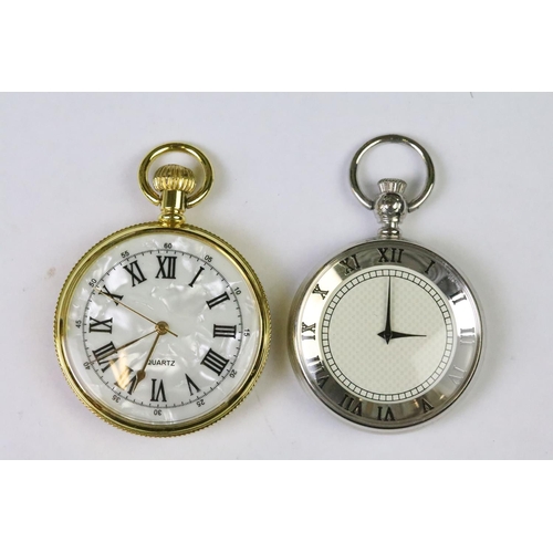 281 - A collection of ten contemporary pocket watches contained within a display case.