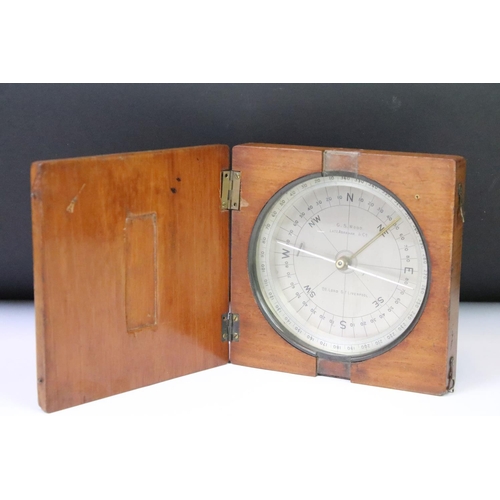 183 - An antique wooden cased compass, maker marked for G.S. Wood of Liverpool.