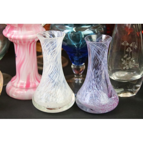 91 - Collection of assorted 20th Century glass to include assorted Caithness vases (unmarked), carnival g... 