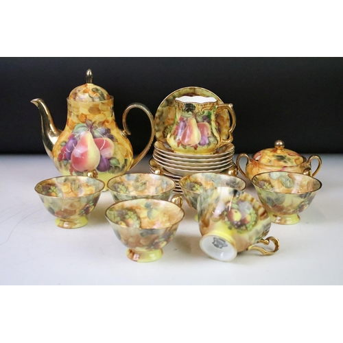 96 - Kirsty Jane China Royal Worcester style coffee set with fruit garland and hand painted details and g... 