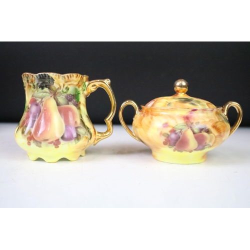 96 - Kirsty Jane China Royal Worcester style coffee set with fruit garland and hand painted details and g... 