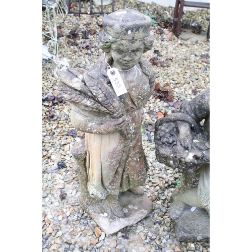 533 - Collection of three reconstituted stone ornamental garden figures, to include a seated gnome, talles... 