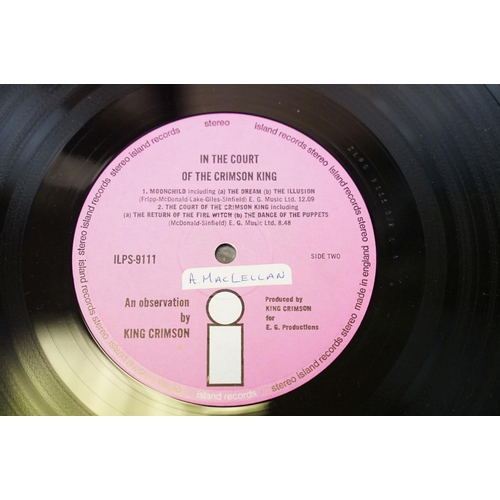 4 - Vinyl - King Crimson In The Court Of The Crimson King original UK pressing on Island Records ILPS 91... 