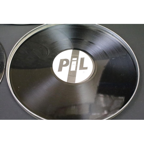 29 - Vinyl - PIL Metal Box (METAL1).  Metal box with usual oxidisation and wear, vinyl Ex