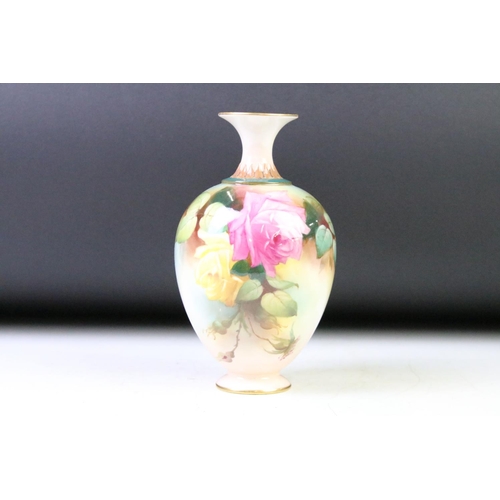 15 - Late Victorian Royal Worcester baluster vase with hand painted rose decoration, signed W. Harbron, g... 