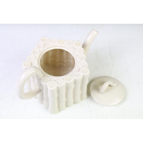 16 - First Period Belleek bamboo design teapot & cover, of pentagonal form, printed mark to base, measure... 