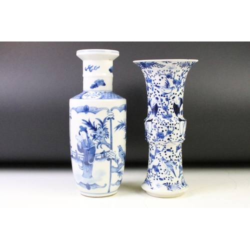 17 - Two 18th / 19th Century Chinese blue & white vases to include a Gu shaped vase decorated with figure... 