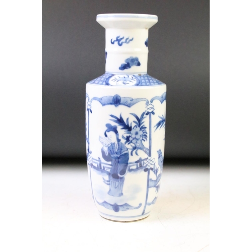 17 - Two 18th / 19th Century Chinese blue & white vases to include a Gu shaped vase decorated with figure... 