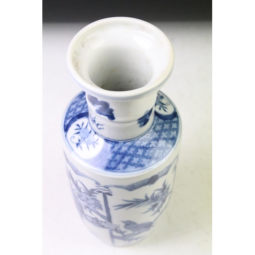 17 - Two 18th / 19th Century Chinese blue & white vases to include a Gu shaped vase decorated with figure... 