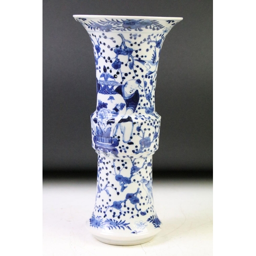 17 - Two 18th / 19th Century Chinese blue & white vases to include a Gu shaped vase decorated with figure... 