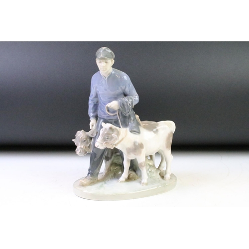 20 - Royal Copenhagen porcelain figure group in modelled as a boy with two calves, numbered 1858, approx ... 