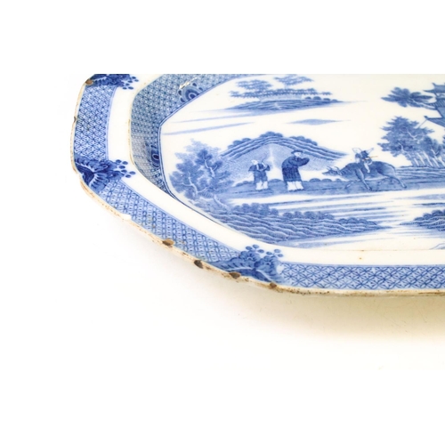 23 - 19th Century blue & white chinoiserie serving platter of octagonal form, with transfer printed Chine... 