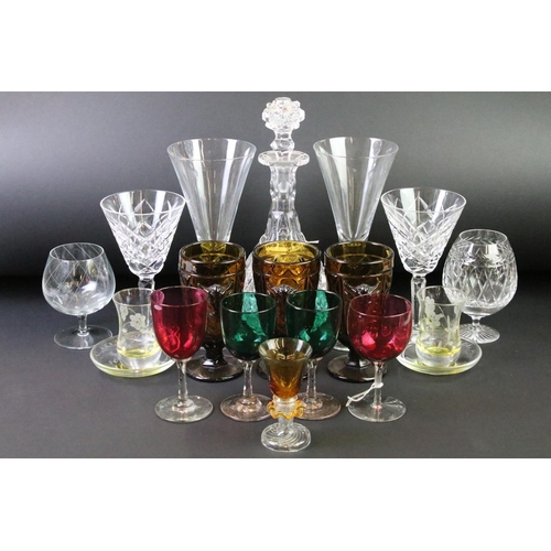 24 - Collection of 20th Century glassware to include coloured glass drinking glasses (featuring a set of ... 