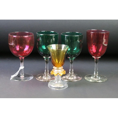 24 - Collection of 20th Century glassware to include coloured glass drinking glasses (featuring a set of ... 