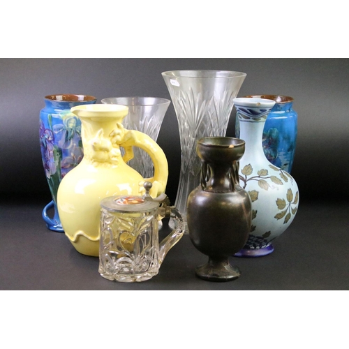 25 - Mixed glass & ceramics, 19th century onwards, to include Royal Brierley cut crystal vases (tallest a... 