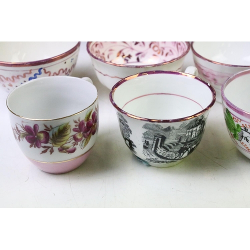 29 - Collection of 19th century pink lustre ware ceramics to include jugs, teacups, mugs, goblets, tea pl... 