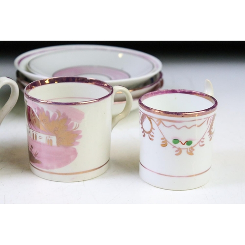 29 - Collection of 19th century pink lustre ware ceramics to include jugs, teacups, mugs, goblets, tea pl... 