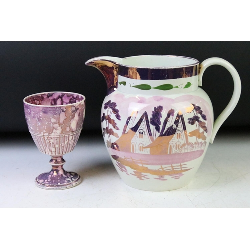 29 - Collection of 19th century pink lustre ware ceramics to include jugs, teacups, mugs, goblets, tea pl... 