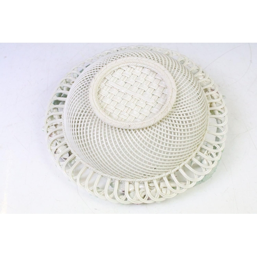 5 - Belleek circular reticulated basket with rose & clover decoration (approx 26cm wide), together with ... 