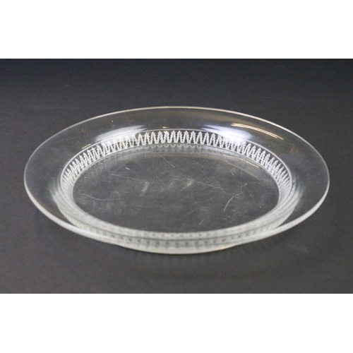 6 - Lalique Art Deco circular plate with repeating decoration to border, etched 'Lalique' mark to base, ... 