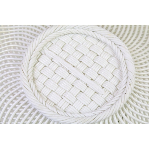 7 - Belleek four-strand reticulated plate (approx 29cm wide), together with a Belleek three-strand baske... 