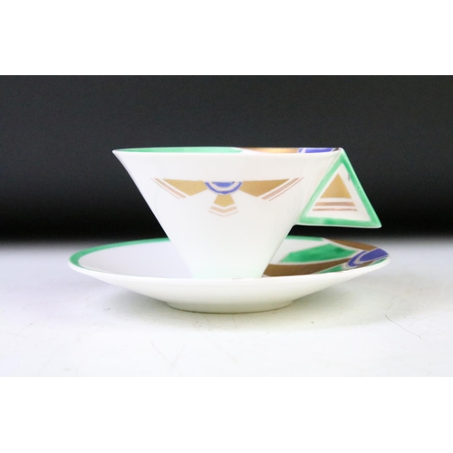 9 - Shelley Art Deco Vogue Sunray pattern trio, in blue, green & gilt, pattern 11747, comprising cup, sa... 