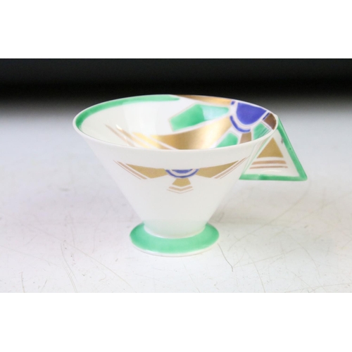 9 - Shelley Art Deco Vogue Sunray pattern trio, in blue, green & gilt, pattern 11747, comprising cup, sa... 