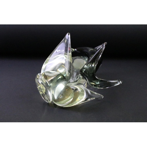 46 - Murano smoked glass sculpture of a leaping dolphin (approx 24.5cm high), together a red glass vase o... 