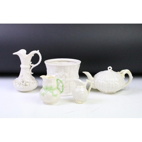 48 - Group of Belleek porcelain, first & second period, to include a first period bamboo pattern biscuit ... 