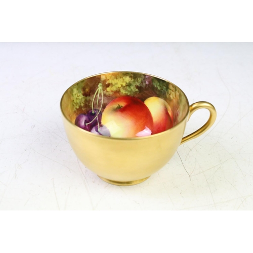 51 - 20th Century Royal Worcester hand painted cabinet teacup with hand painted fruit decoration of apple... 