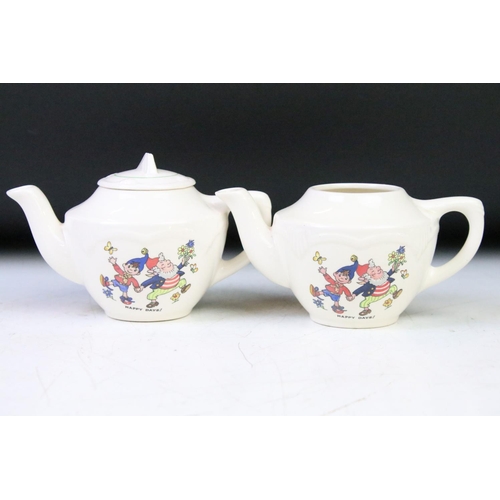 62 - Mid 20th C childs Noddy tea set with transfer printed scenes, to include 2 x teapots (one with cover... 