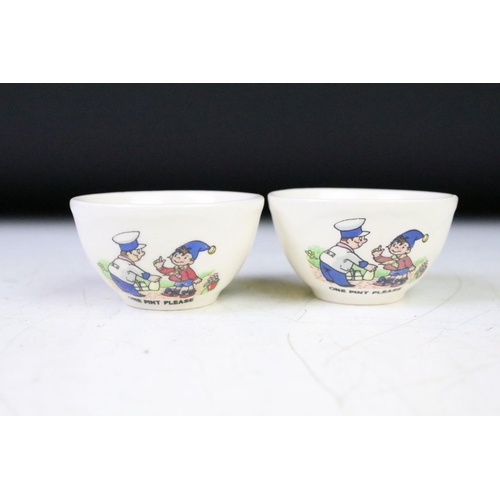 62 - Mid 20th C childs Noddy tea set with transfer printed scenes, to include 2 x teapots (one with cover... 