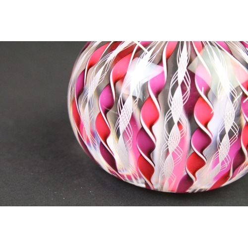 72 - St Louis latticino & millefiori glass paperweight, with pink, purple & white corkscrew cable details... 