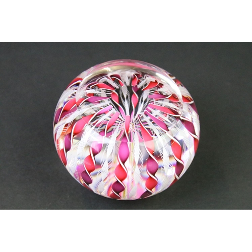 72 - St Louis latticino & millefiori glass paperweight, with pink, purple & white corkscrew cable details... 