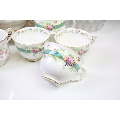 79 - Paragon 'Victoriana Rose' part-tea set (teapot, 6 cups & saucers, milk jug & sugar bowl), together w... 