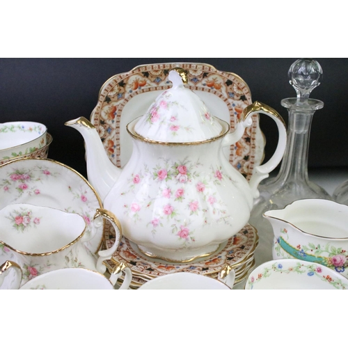 79 - Paragon 'Victoriana Rose' part-tea set (teapot, 6 cups & saucers, milk jug & sugar bowl), together w... 